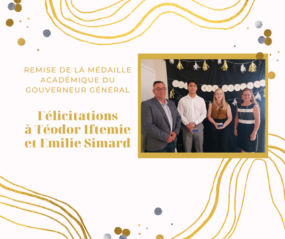 Félicitations à Téodor Iftemie et Emilie Simard pour la Médaille académique du Gouverneur général