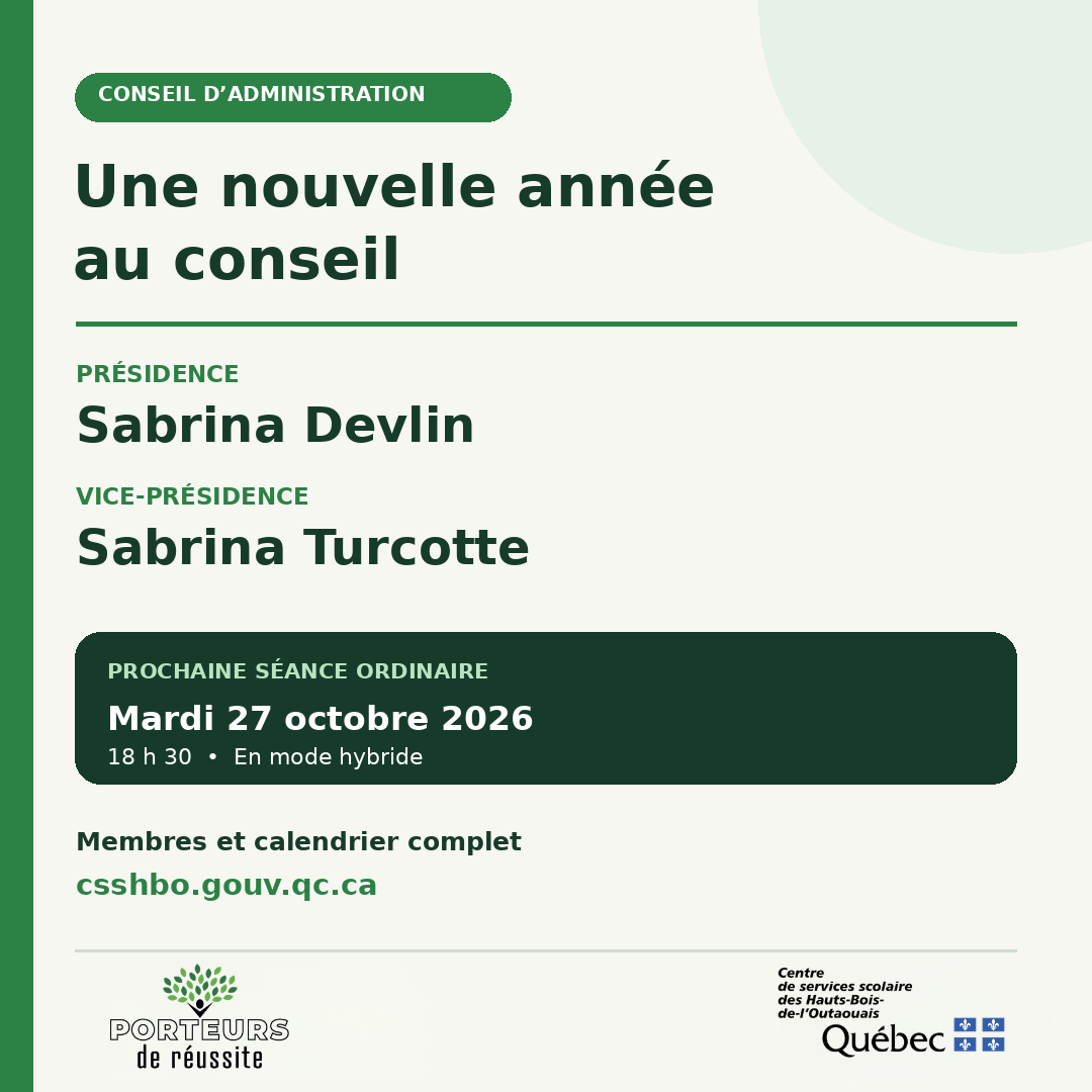 Le conseil d’administration du CSSHBO présente ses membres et son calendrier 2026-2027