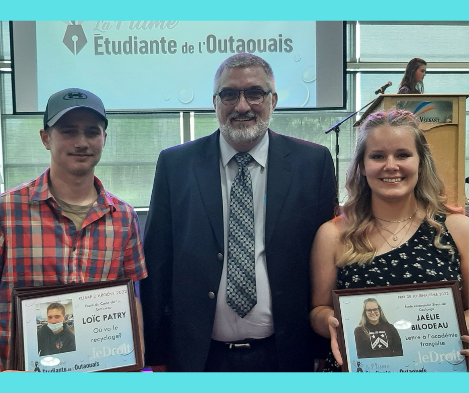 Deux élèves du Centre de services scolaire des Hauts-Bois-de-l'Outaouais sont honorés au Gala de la plume étudiante de l’Outaouais