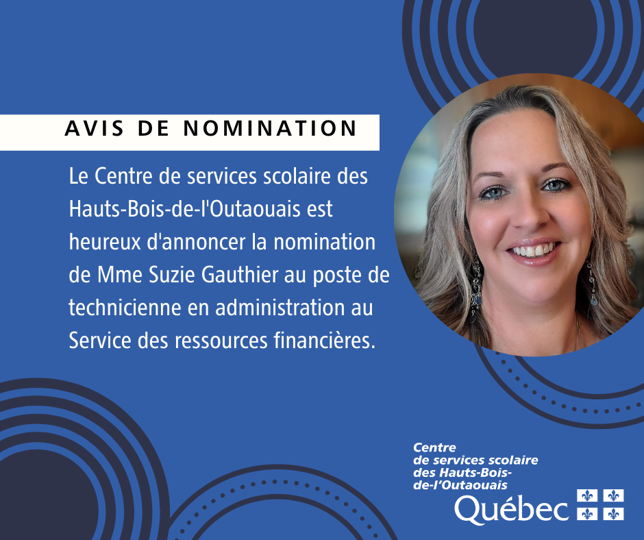 Nomination de Mme Suzie Gauthier au poste de technicienne en administration au Service des ressources financières