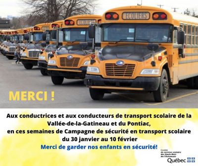 MERCI aux conductrices et aux conducteurs de transport scolaire de la Vallée-de-la-Gatineau et du Pontiac