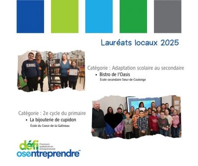 Des élèves lauréats locaux du Centre de services scolaire des Hauts-Bois-de-l’Outaouais au Défi OSEntreprendre!
