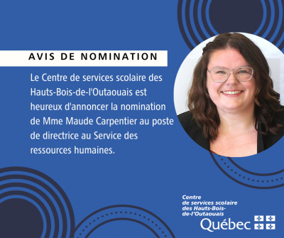 Nomination de Mme Maude Carpentier au poste de directrice du Service des ressources humaines