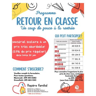 Programme “Retour en classe” – Aide au matériel scolaire