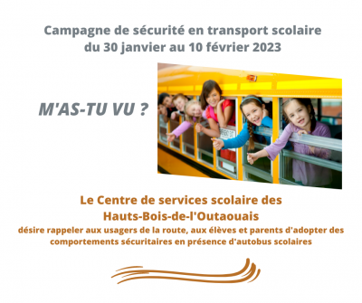 Campagne de sécurité en transport scolaire 2023 : M’AS-TU VU ?