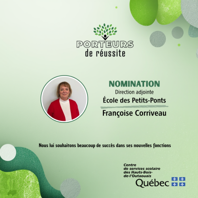 Nomination de Mme Françoise Corriveau à titre de directrice adjointe à l’école des Petits-Ponts