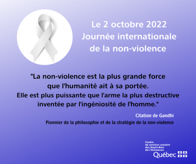 Le 2 octobre 2022 est la Journée internationale de la non-violence