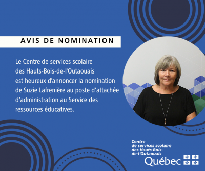 Nomination de Suzie Lafrenière au poste d’attachée d’administration au Service des ressources éducatives