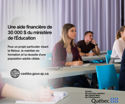 Le Centre de services scolaire des Hauts-Bois-de-l'Outaouais recevra une aide financière de 30 000 $ du ministère de l’Éducation