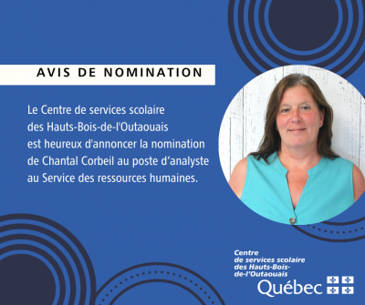 Nomination de Chantal Corbeil au poste d’analyste au Service des ressources humaines