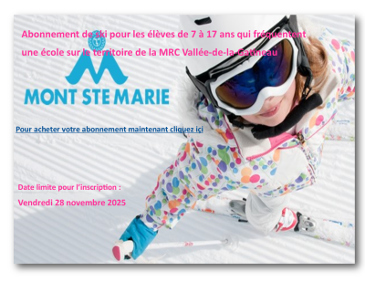 🎿 Abonnements de ski pour les élèves de la MRC Vallée-de-la-Gatineau! ⛷️