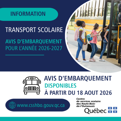 Avis d’embarquement pour l’année scolaire 2026-2027