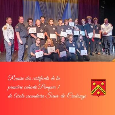 Remise des certificats de la première cohorte Pompier 1 à l’École secondaire Sieur-de-Coulonge
